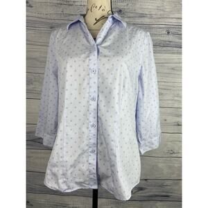 Chicos 1 Button Front Shirt Womens M Polka Dot 3/4 Sleeves Wrinkle Resistant